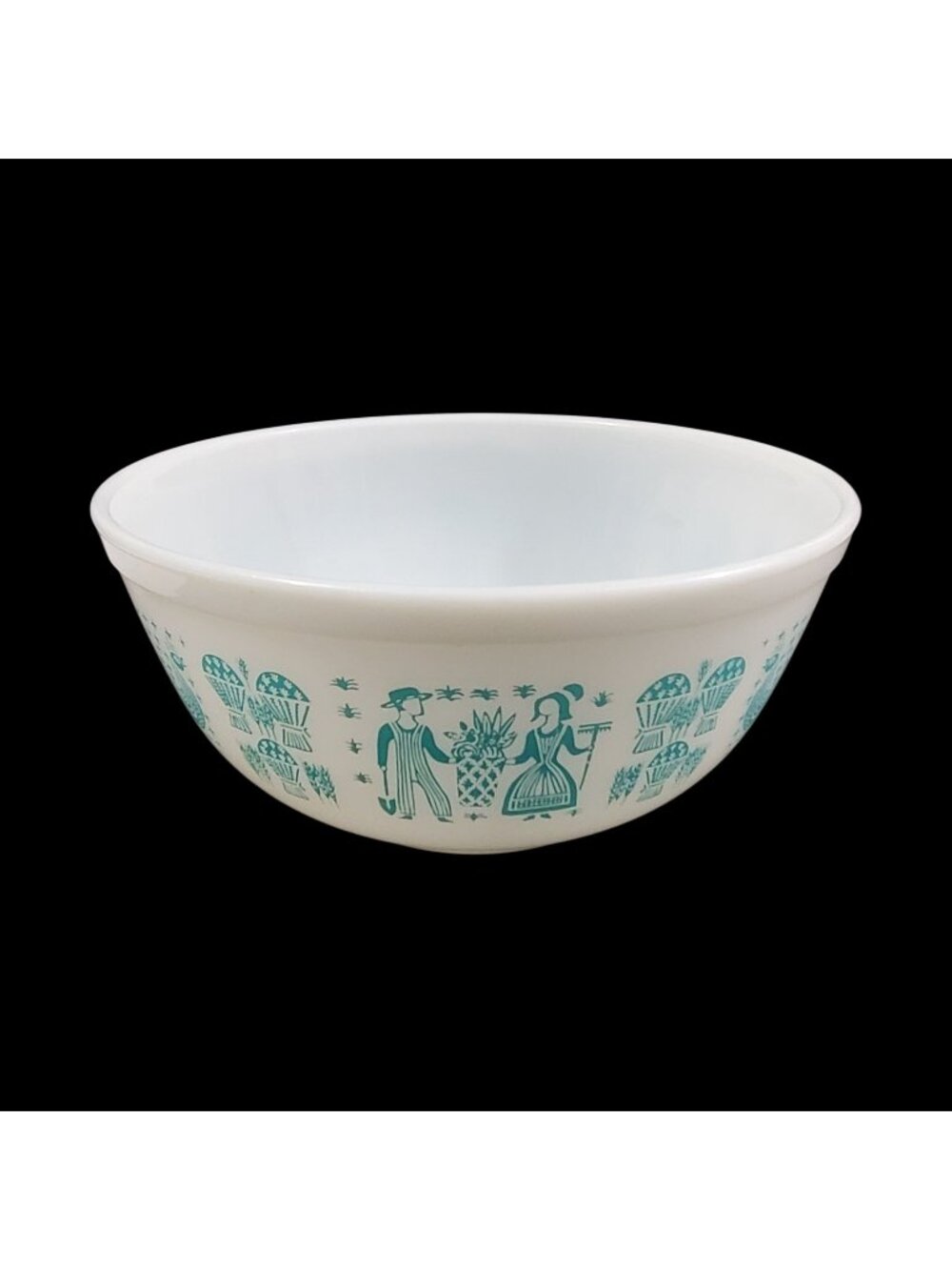Vtg Pyrex 403 AMISH Butterprint Mixing Bowl 2.5 Quart White Turquoise Aqua MCM